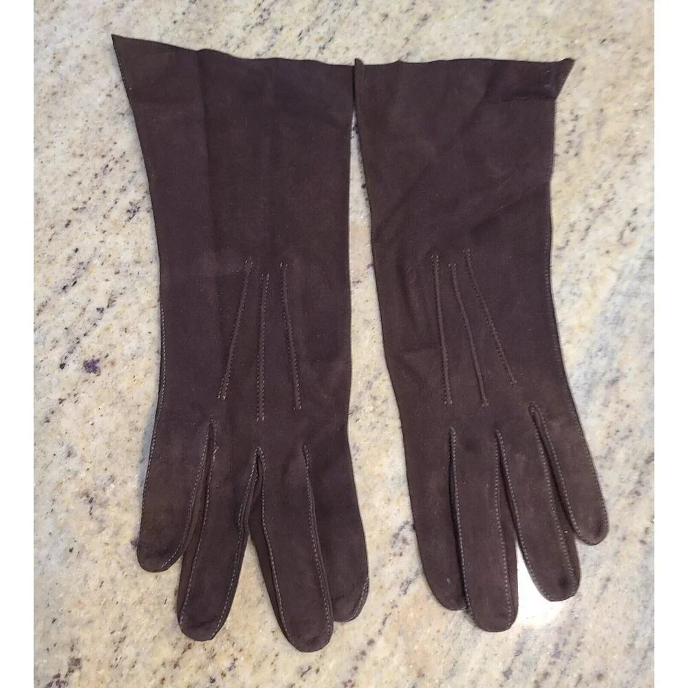 Vintage Womens Size M 6 3/4 Brown Suede Leather Formal 10.5